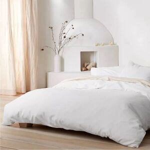 Queen.Heavyweight Linen Blend Duvet Cover & Sham Set White by Casaluna